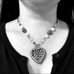 Up-cycled Pearl and Heart Necklace